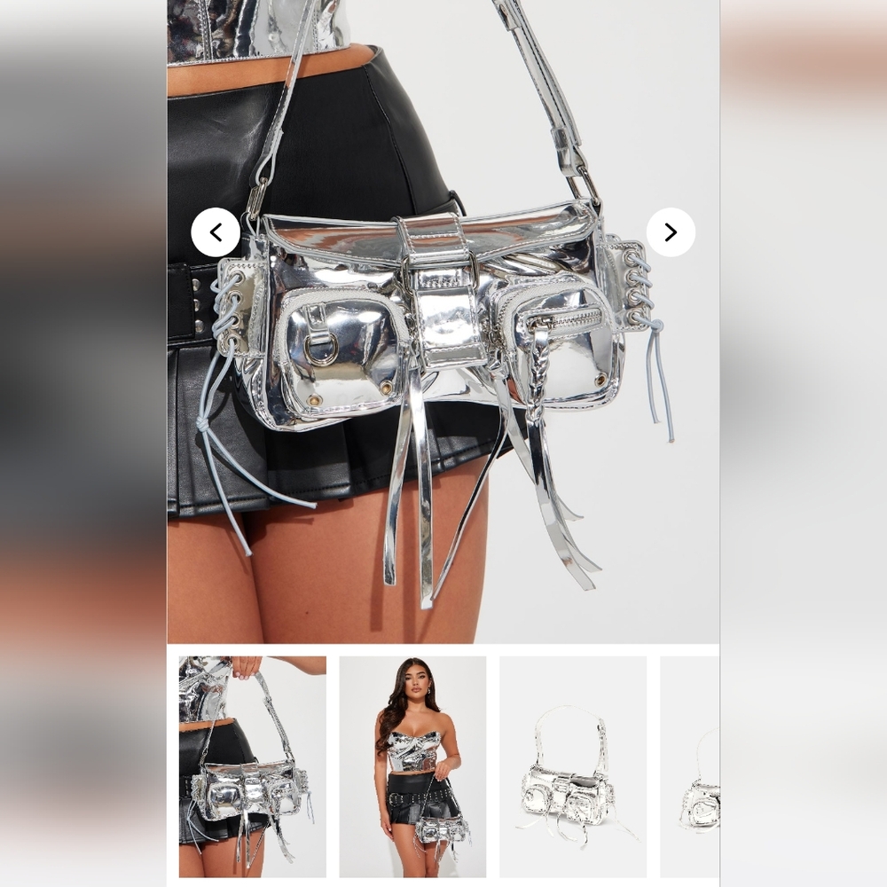 Fashion Nova Metallic Silver Shoulder Bag